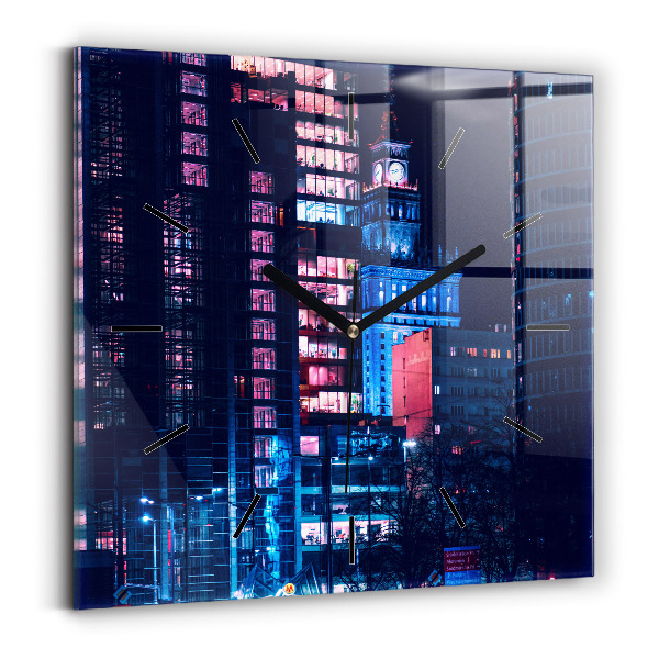 Square wall clock Warsaw at night