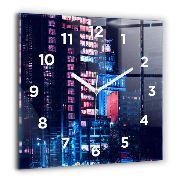 Square wall clock Warsaw at night