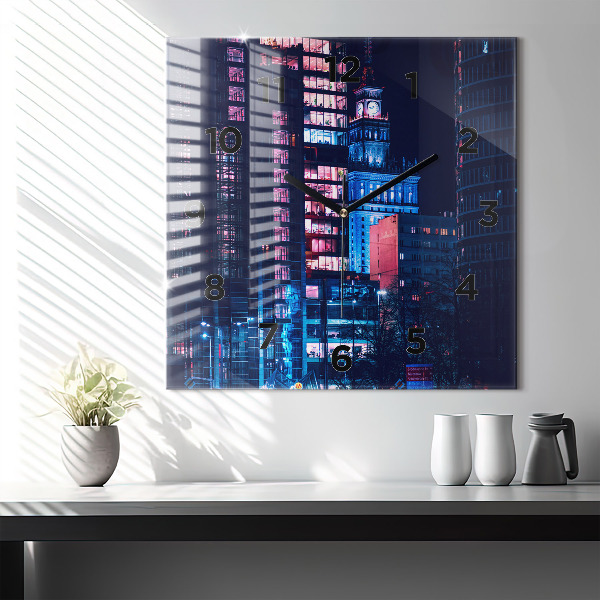 Square wall clock Warsaw at night