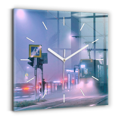 Square wall clock Warsaw in the fog