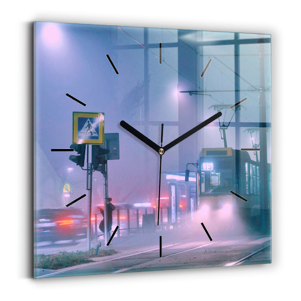 Square wall clock Warsaw in the fog