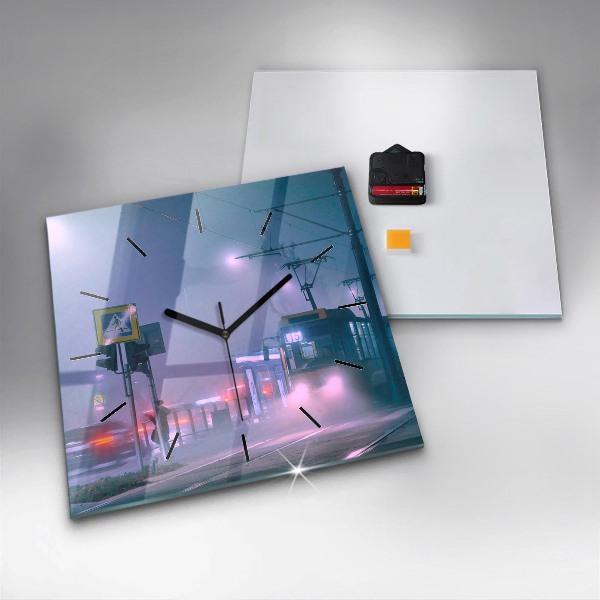 Square wall clock Warsaw in the fog