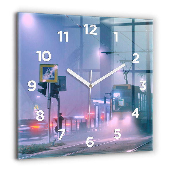 Square wall clock Warsaw in the fog