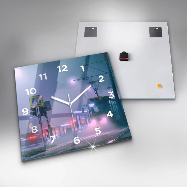 Square wall clock Warsaw in the fog