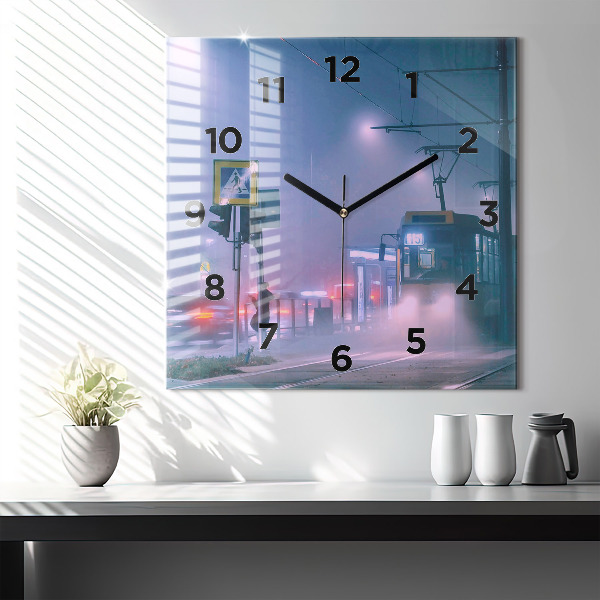 Square wall clock Warsaw in the fog