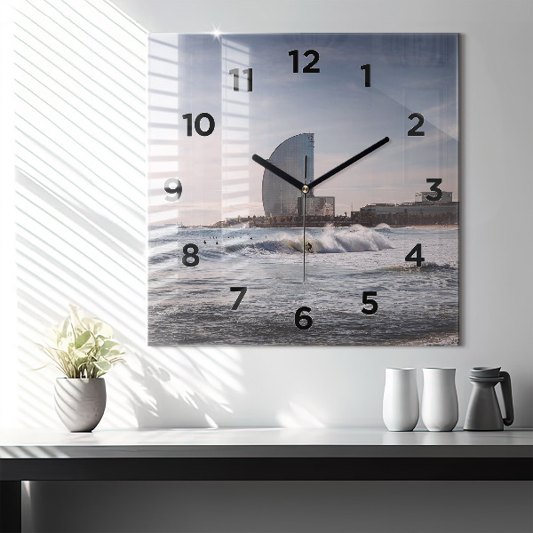Square wall clock Barcelona Surfer