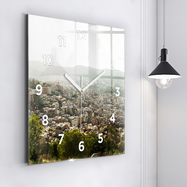 Square wall clock Barcelona view Montjuic