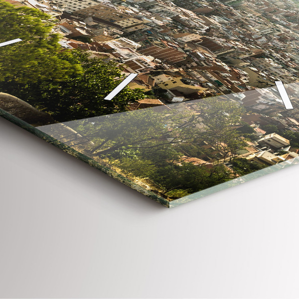 Square wall clock Barcelona view Montjuic