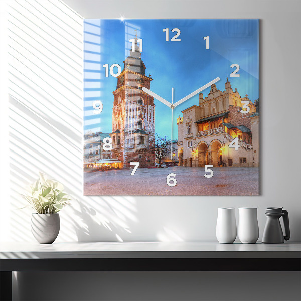 Square wall clock Main Market Square in Krakow