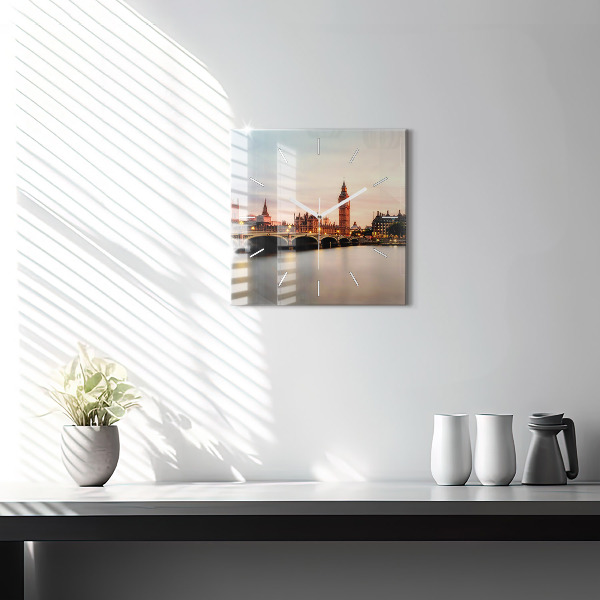 Square wall clock Big Ben London panorama