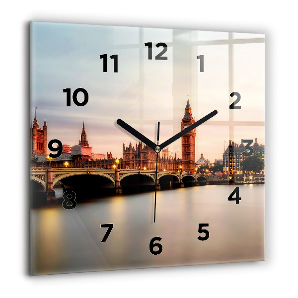 Square wall clock Big Ben London panorama