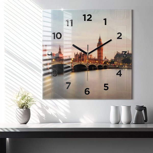 Square wall clock Big Ben London panorama