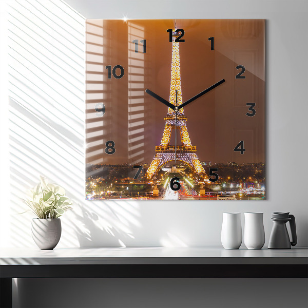 Square wall clock Illuminated Eiffel Tower
