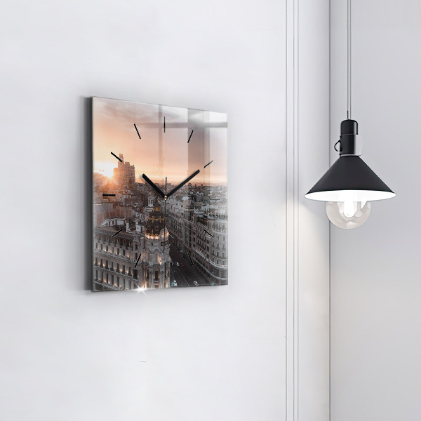 Square wall clock Cities at sunset
