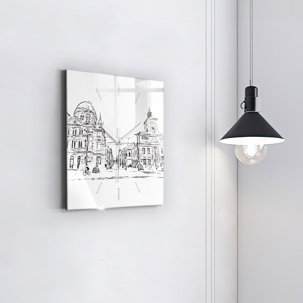 Square wall clock Illustration of the city of Poznań