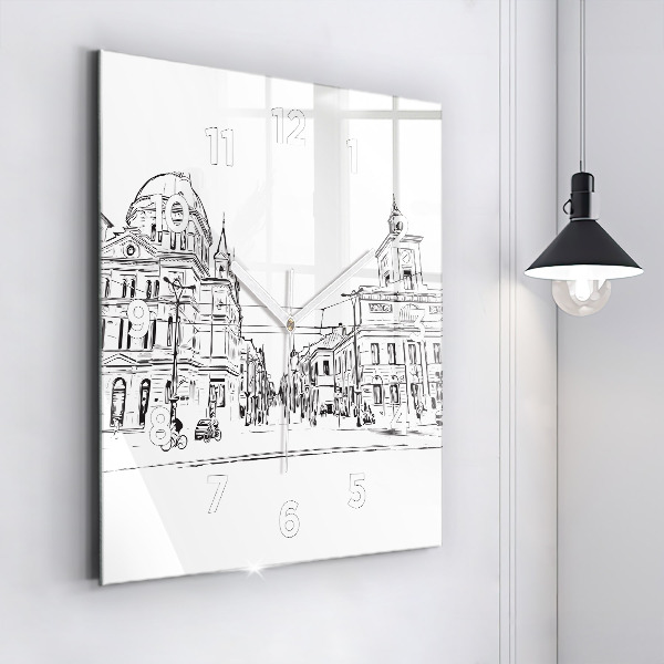 Square wall clock Illustration of the city of Poznań