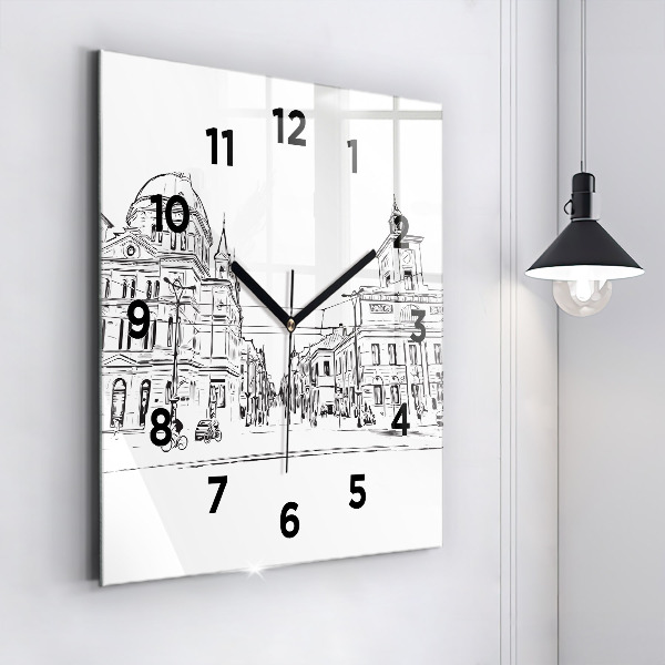 Square wall clock Illustration of the city of Poznań