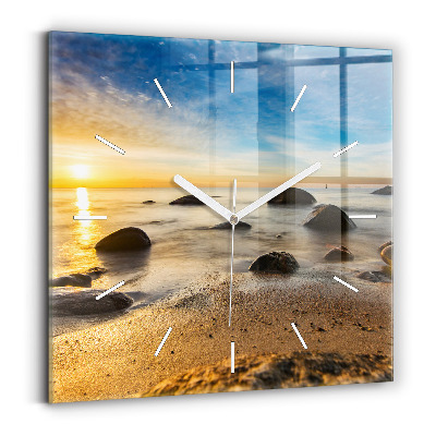 Square wall clock Sunrise Baltic Sea