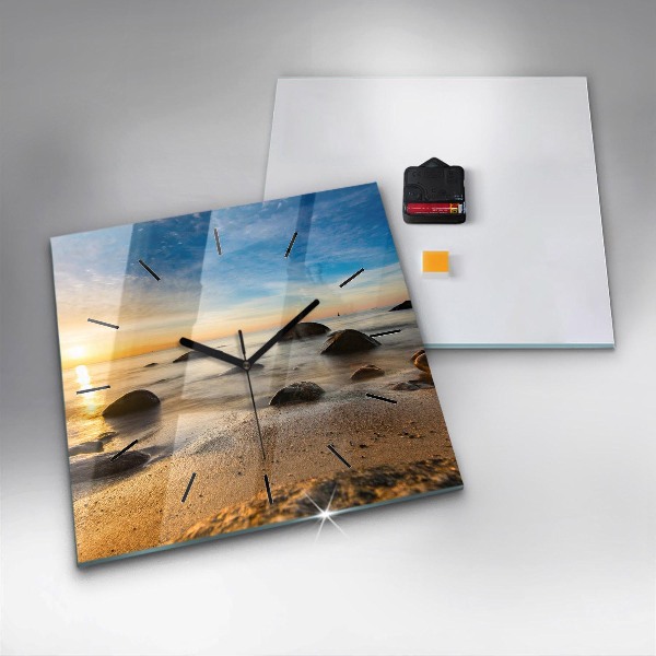 Square wall clock Sunrise Baltic Sea