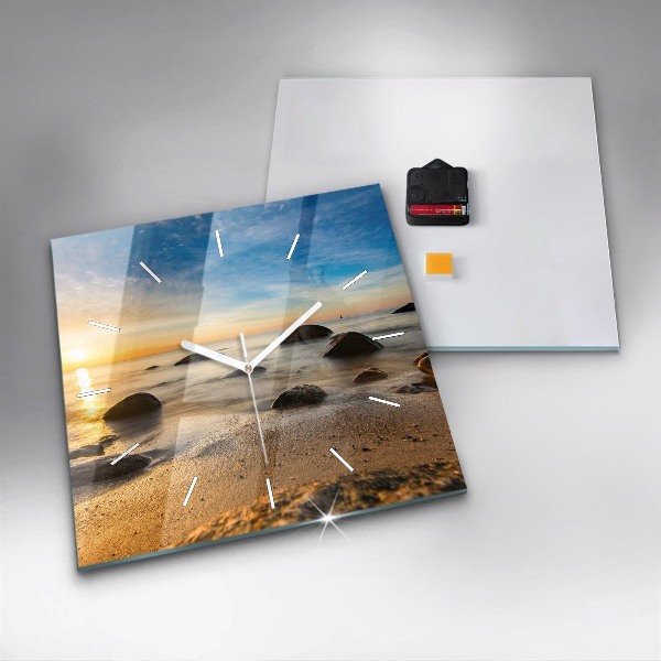 Square wall clock Sunrise Baltic Sea