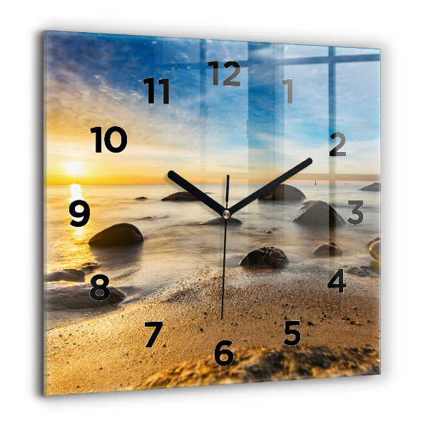 Square wall clock Sunrise Baltic Sea