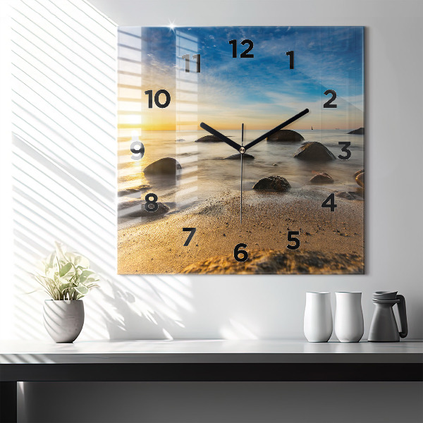 Square wall clock Sunrise Baltic Sea