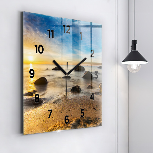 Square wall clock Sunrise Baltic Sea