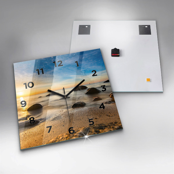 Square wall clock Sunrise Baltic Sea