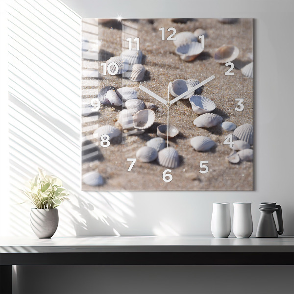 Square wall clock Seashells on the beach