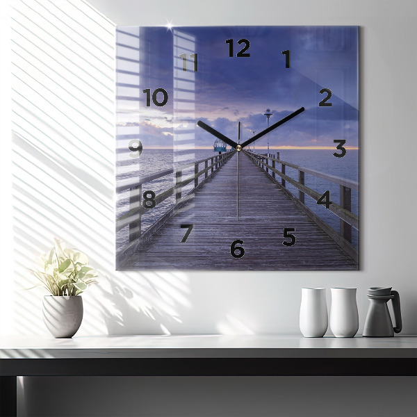 Square wall clock Pier on the Baltic Sea