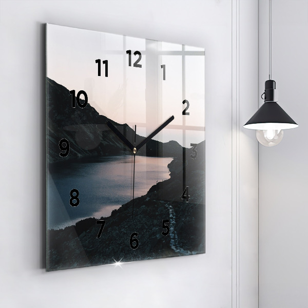 Square wall clock Lake and mountains