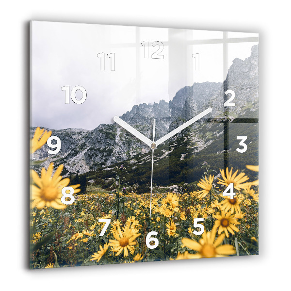 Square wall clock Meadow flowers in the mountains