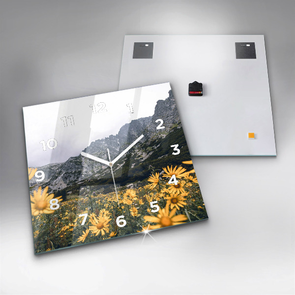 Square wall clock Meadow flowers in the mountains