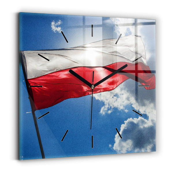 Square wall clock The Polish flag against the sky