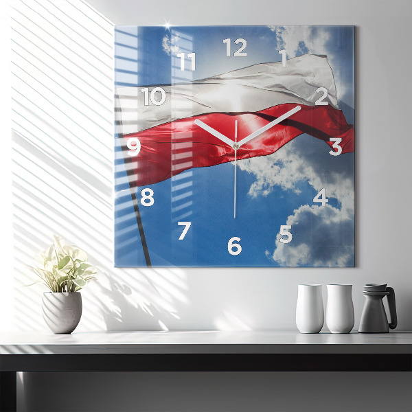 Square wall clock The Polish flag against the sky