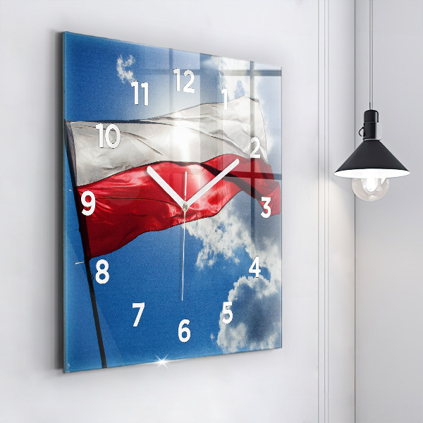 Square wall clock The Polish flag against the sky