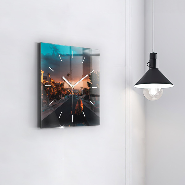 Square wall clock Woman on the road