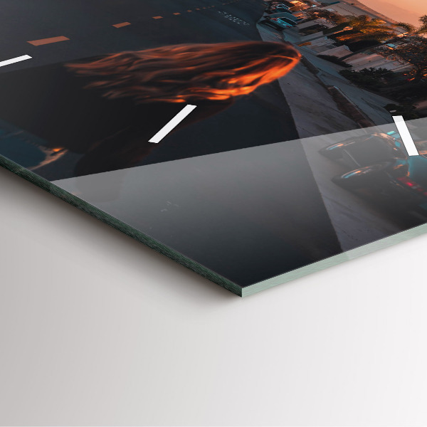 Square wall clock Woman on the road