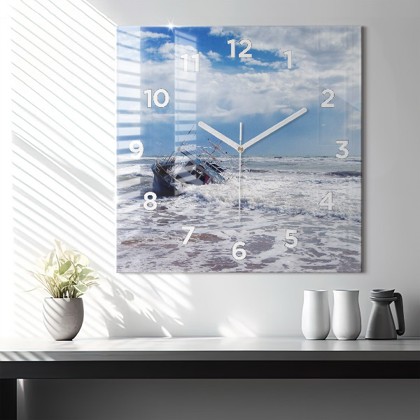 Square wall clock Sunken watercraft