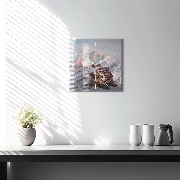 Square wall clock A mountain covered in snow