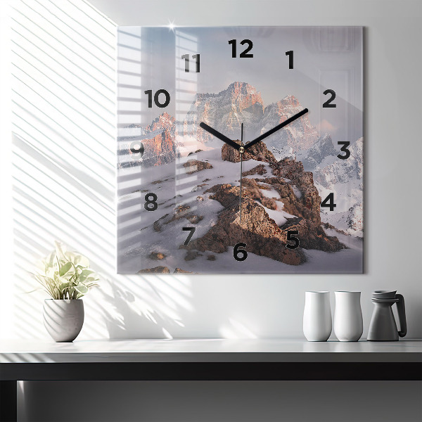 Square wall clock A mountain covered in snow