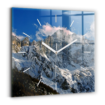 Square wall clock Mountains under blue sky