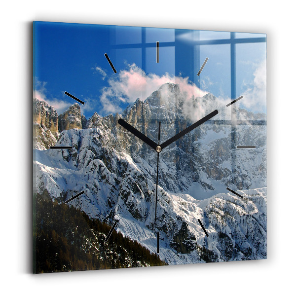 Square wall clock Mountains under blue sky