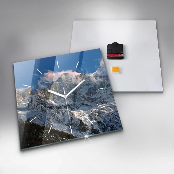 Square wall clock Mountains under blue sky
