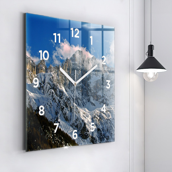 Square wall clock Mountains under blue sky