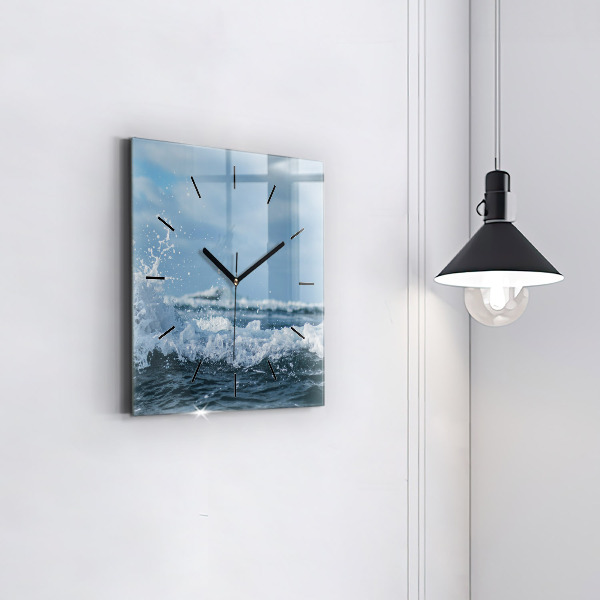 Square wall clock Sea wave photography