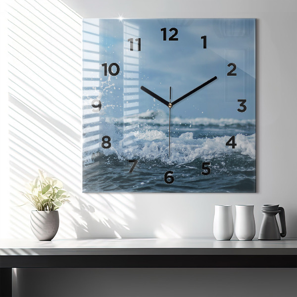 Square wall clock Sea wave photography