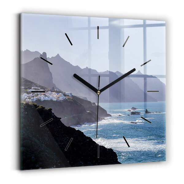 Square wall clock Mountains by the ocean