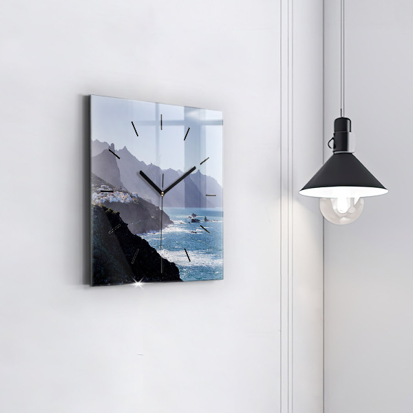 Square wall clock Mountains by the ocean