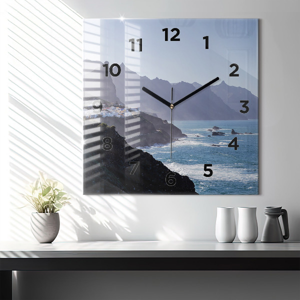 Square wall clock Mountains by the ocean